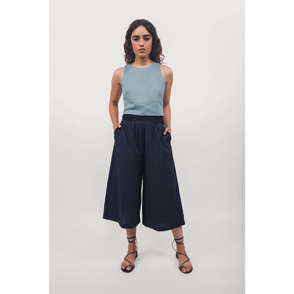 NWT Par En Par the Tie-Waist Culotte Black 100% Handwoven Cotton Sz XS